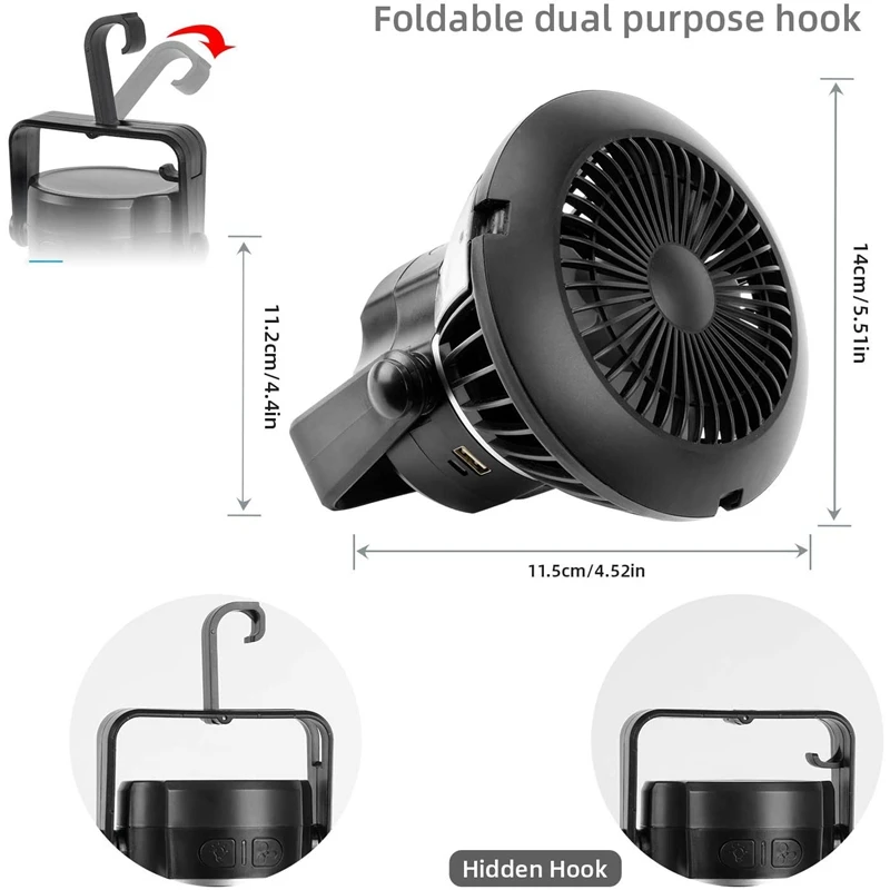 Kampeerventilator Oplaadbare Tentventilator Met Hangende Haak Draagbare Zonneventilator Met Lichte Mini Usb Staande Koelventilator