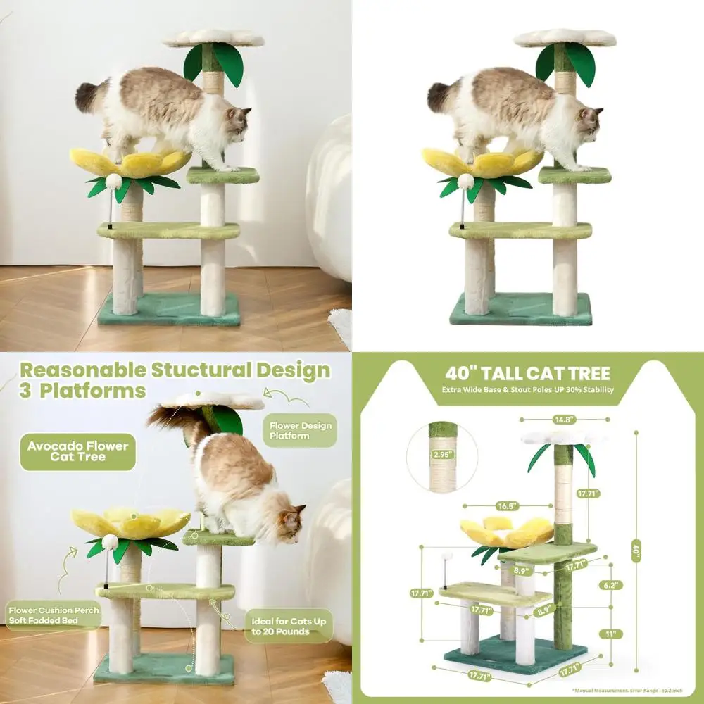 

40 Indoor Avocado Green Cat Tree with Multi-Level Play Platforms & Scratching Posts for Kittens
