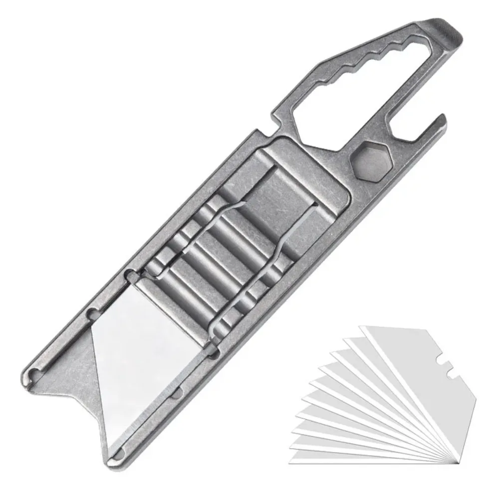 Titanium Alloy Utility Knife Multi-function Tool EDC Portable Outdoor Sliding Blade Knife Metal Ruler Bottle Opener