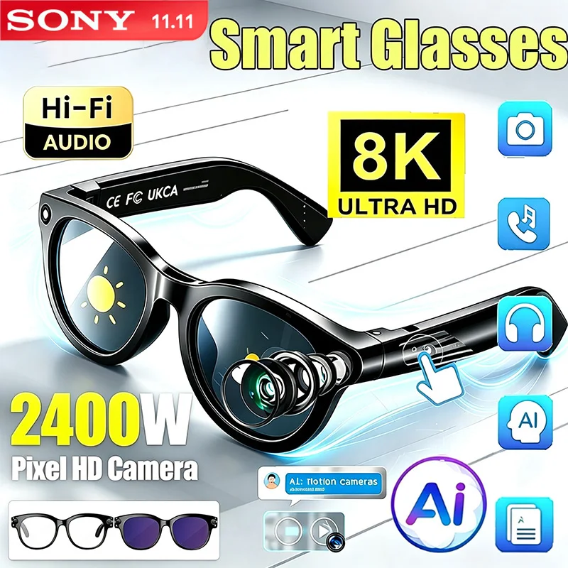 SONY AI Smart Glasses 24MP HD 8K Shooting Camera Photo Video Voice Call Translation Bluetooth AI Motorcycle Glasses Universal