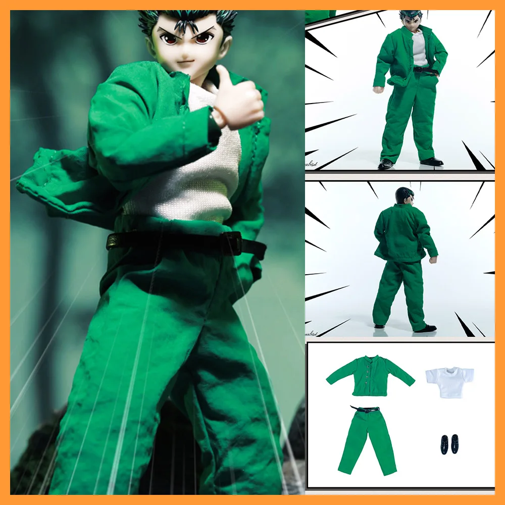 

[only clothes]Bandai SHF 1/12 YuYu Hakusho Yuusuke Urameshi Green Suit Coat T-shirt Pants Leather Shoes for 6in Action Figure