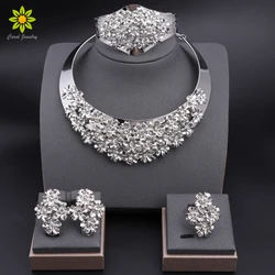 Luxury Vintage Women Jewelry Set Dubai Nigeria Silver Color Jewelry For Party Necklace Earrings Ring Bracelet