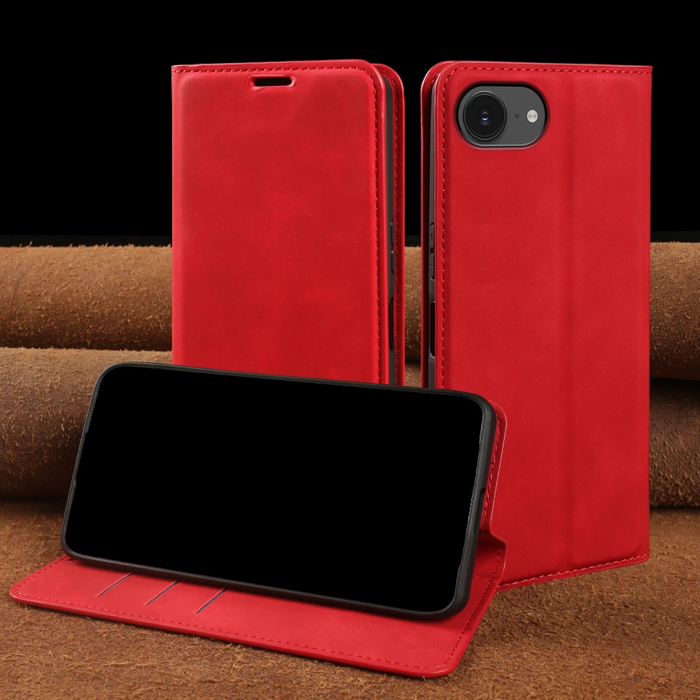 Skin Like Leather Flip Case For iphone 17e 16e Air 15 16 17 18 Pro Max 14 Plus 12 13 Mini Phone Case Cover Coque Funda Shell Bag