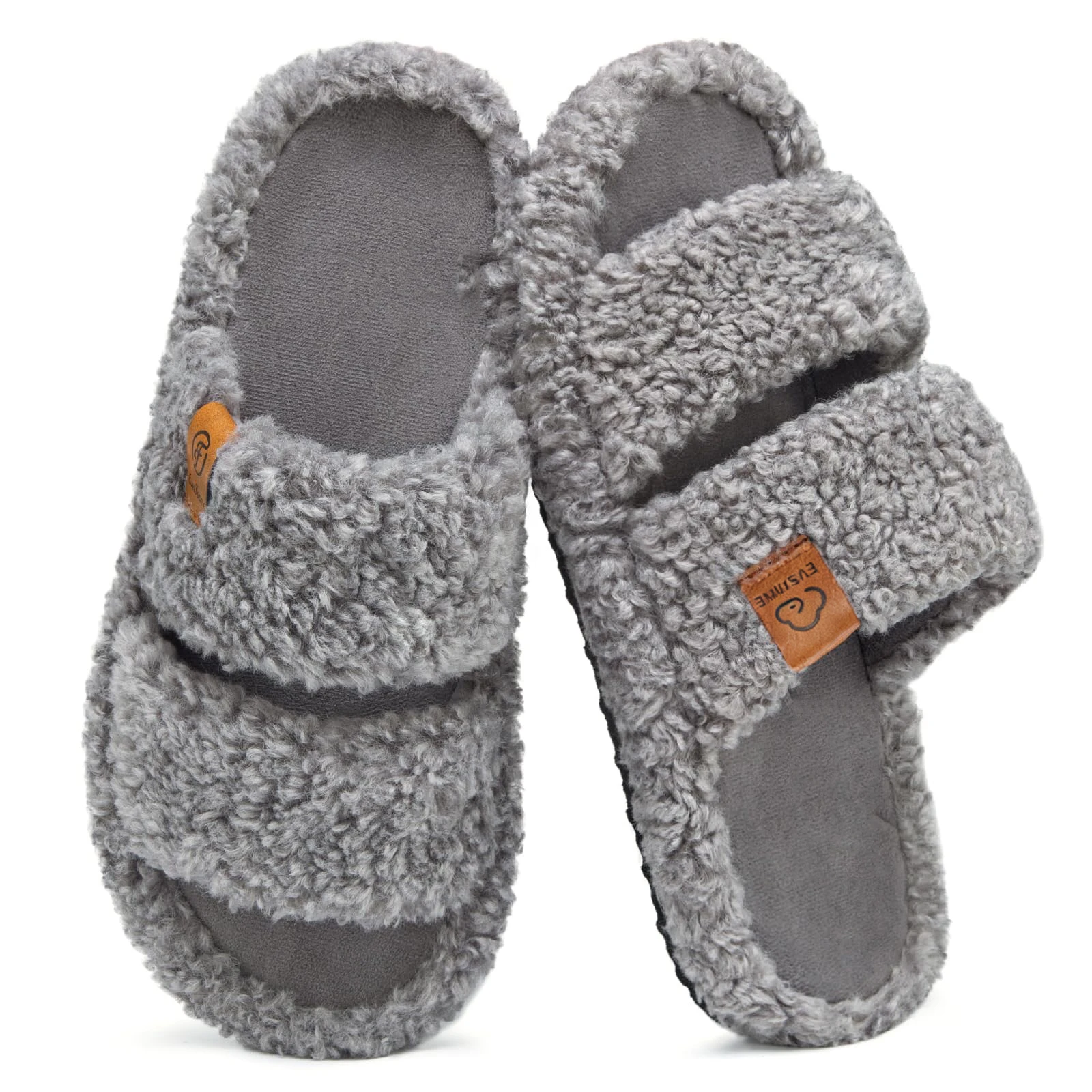 Litfun Winter Furry Slippers For Women Lightweight Memory Foam Indoor Slides Anti-slip Fluffy Warm Comfy House Women's Slippers