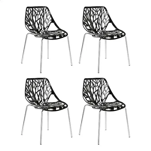 Modern Plastic Shell Hollow Matal Legs Dining Chairs, 4 PCs Pack-Light, Stackable Practical Made of High-quality PP Plastic