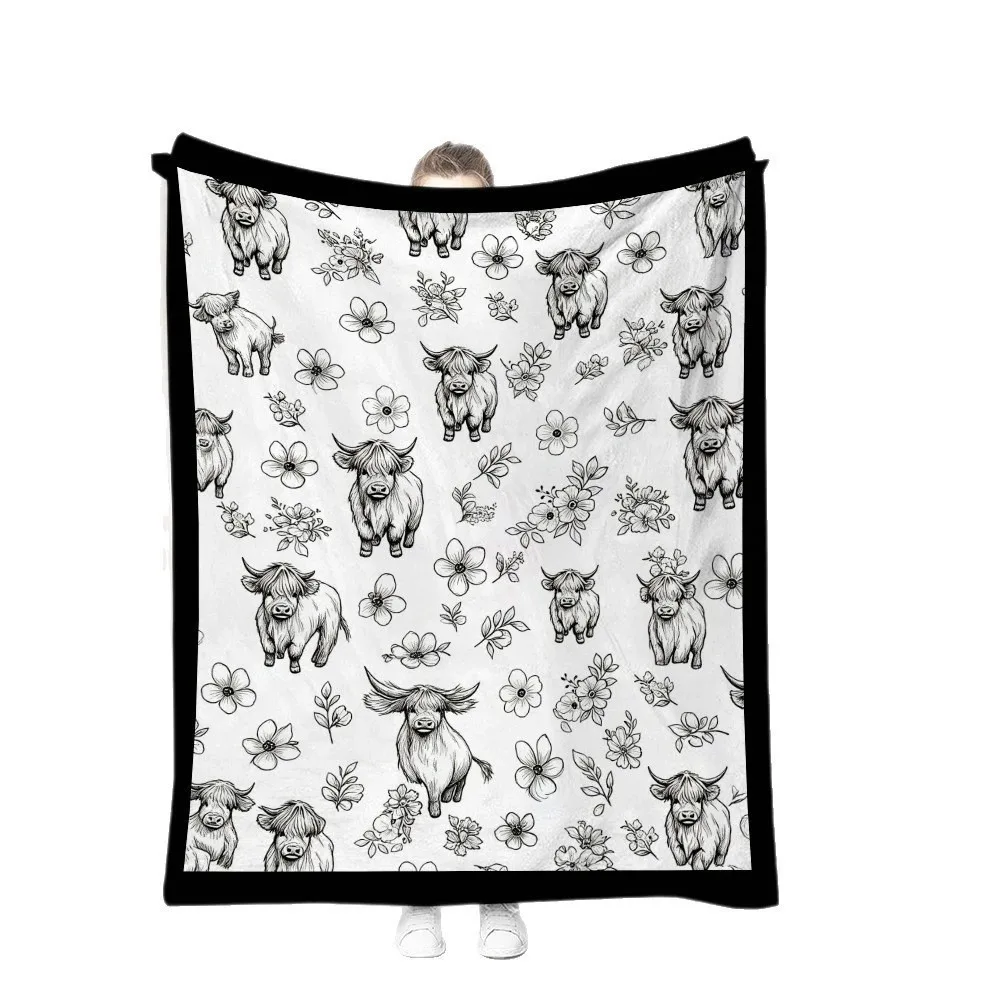 Highland Cow Grid Coloring Page Blanket Farm Scene Cow Outline Blanket Soft Throw Blanket for Adult Hand Painting Craft