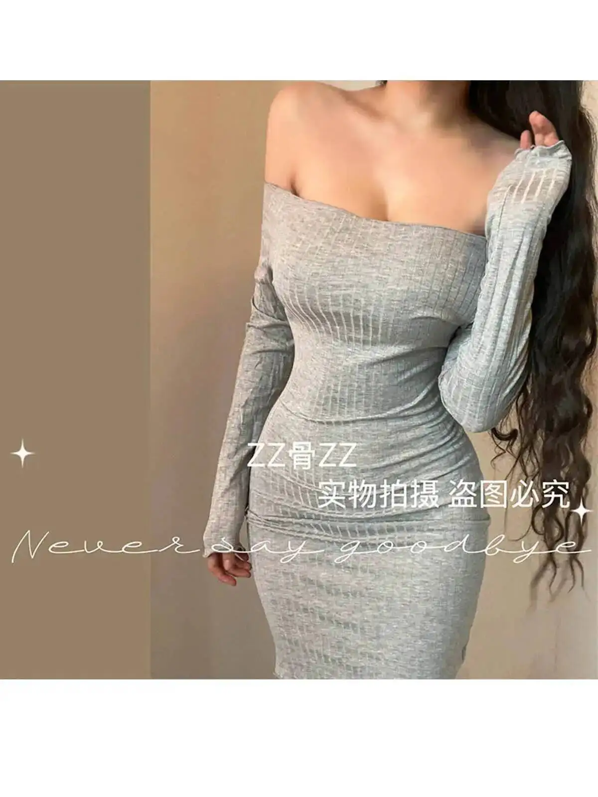 Spring New Style Elegant Women's One Shoulder Elastic Hip Wrapping Long Sleeve Dress Lace Sweet Fashion Women Mini Dress 64E4
