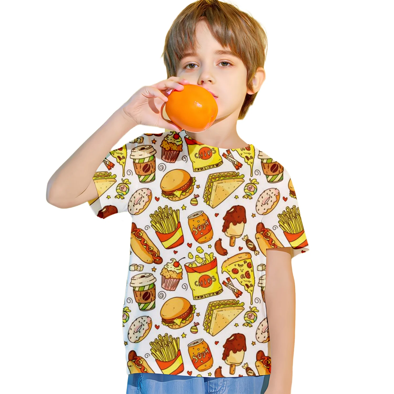 Children's Clothing Boys Tshirt Short Sleeve Creative 3D Hamburger Print Kids Summer Clothes Casual Fashion Round Neck Girl Tops