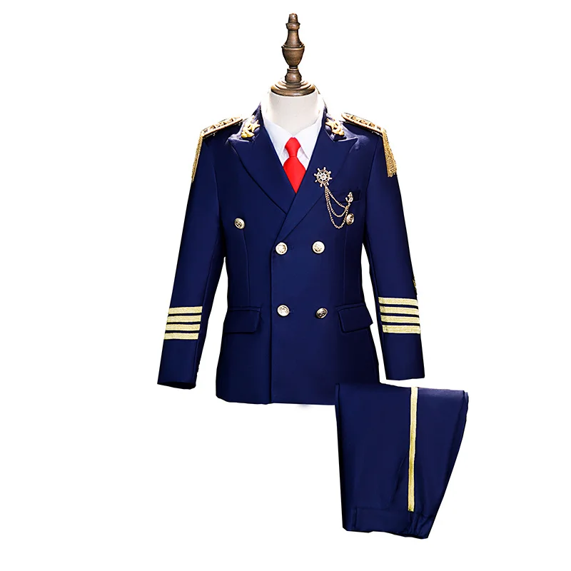 

Children's Captain Air Junior Uniform Suit Boy Catwalk Fashion Competition Photography Performance Costume Kids Jacket Pants Tie