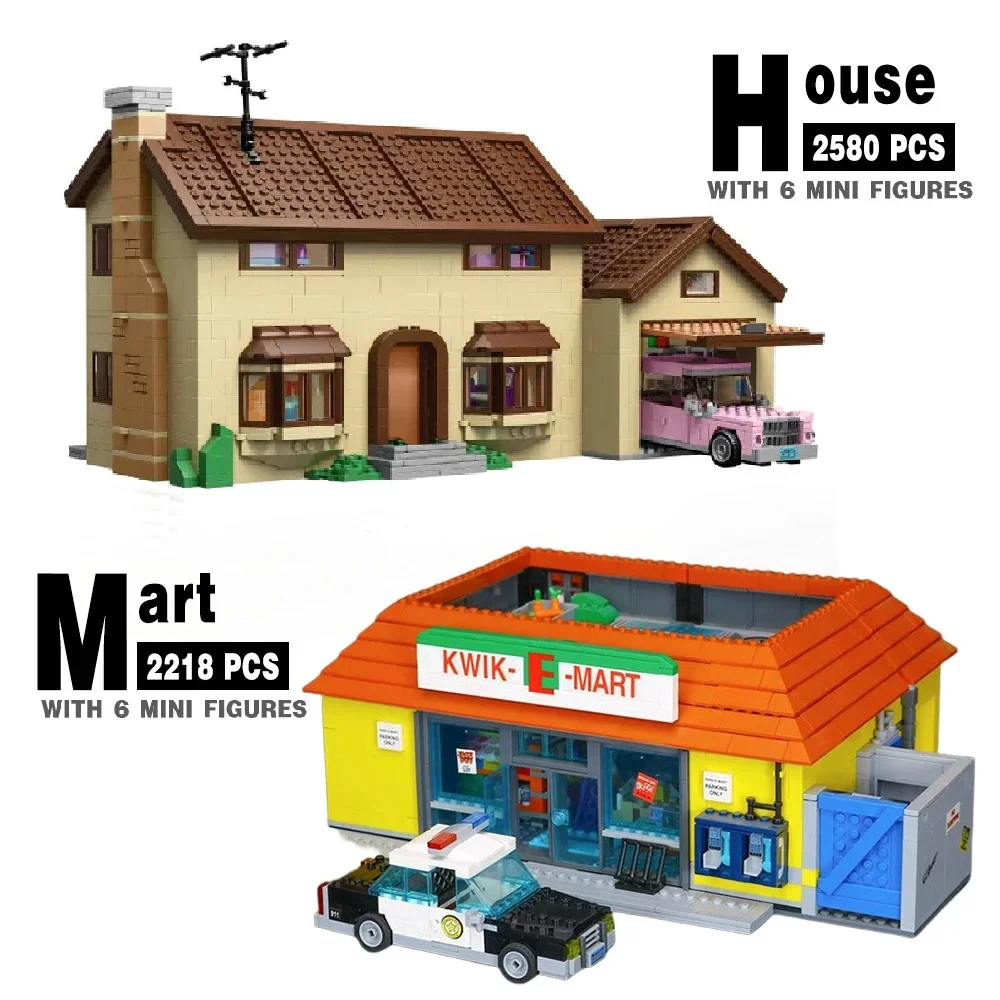 MINISO TV Drama Movie The Simpson Kwik-E-Mart House Model Streetview Building 71006 71016 Blocks Bricks Toys Kid Birthday Gift