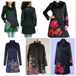 Foreign Trade Original Order Spain  New Women's Windbreaker Black Coat Multiple Slim Fit Printed Mercerized Cotton