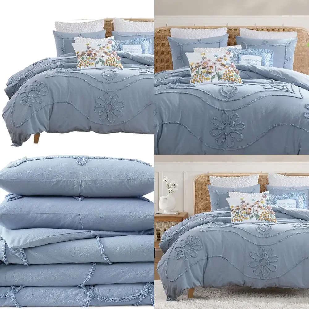 

Синий комплект пододеяльников и шамс из 100% хлопка в стиле ретро, полный/королева