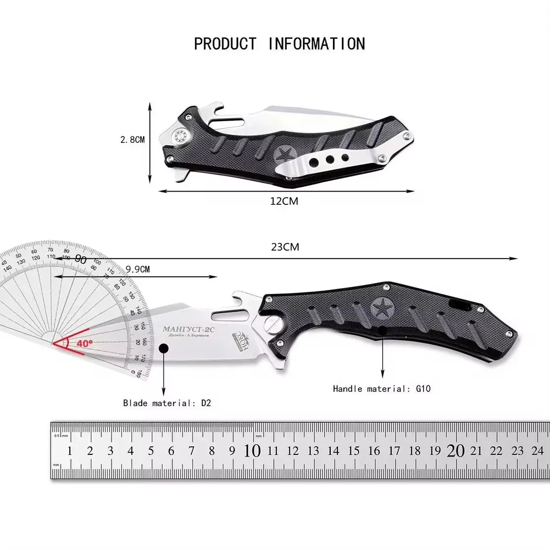 Tactical Russian HOKC Mangust-2C Folding Knife D2 Steel Blade G10 Handle Outdoor Camping Hunting Pocket Knives Survival EDC Tool