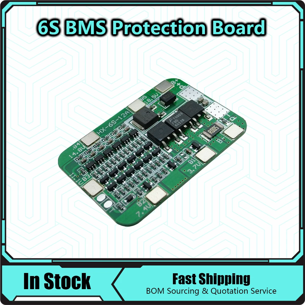 6S 12A 24V PCB BMS Protection Board For 6 Pack 18650 Li-ion Lithium Battery Cell Module BMS Protection