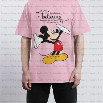2024 여름 3D 프린트 미키 마우스 라운드 넥 티셔츠, 커플 스트리트 레저 스포츠 패션, 대형 탑