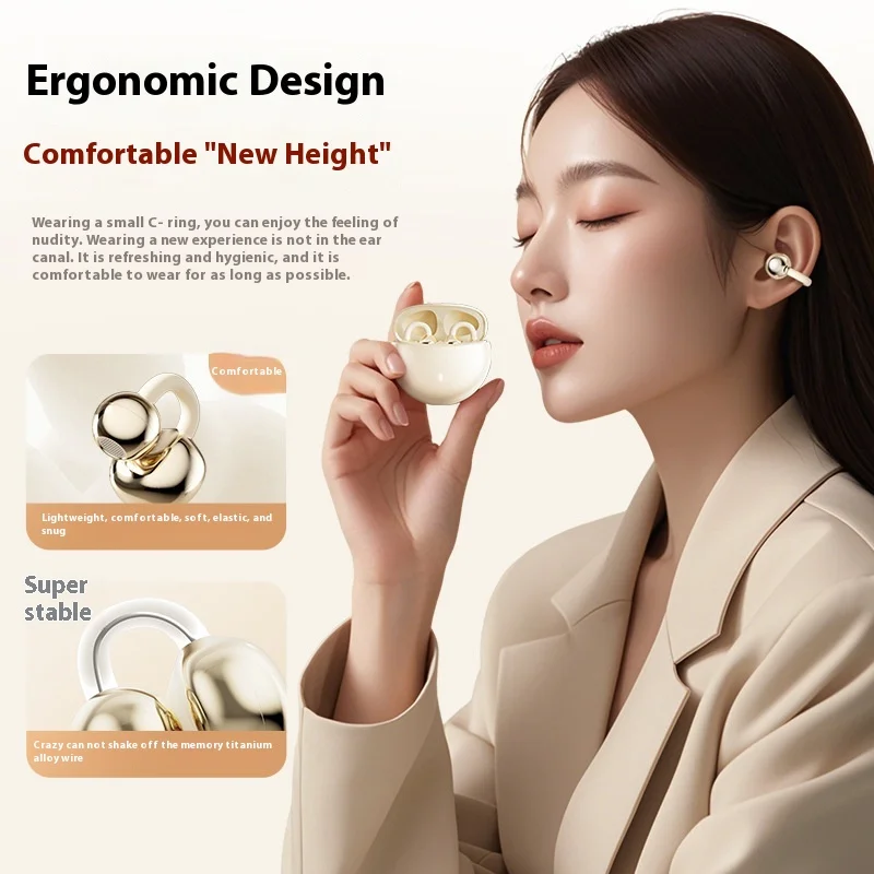 Upgraded Wireless Bluetooth Clip Earbuds Anti Sound Leakage Waterproof 24H Long Battery Life Comfort Fit Built-in Mic