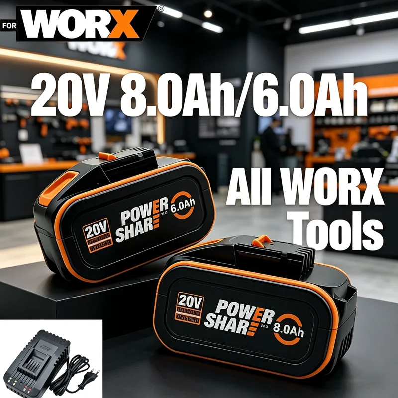 

WORX Genuine 20V 6.0Ah 8.0Ah Chargeable Battery,For WA3671 MaxLithium Long Runtime WU388 WG629 Outdoor Garden Prune Power Tools