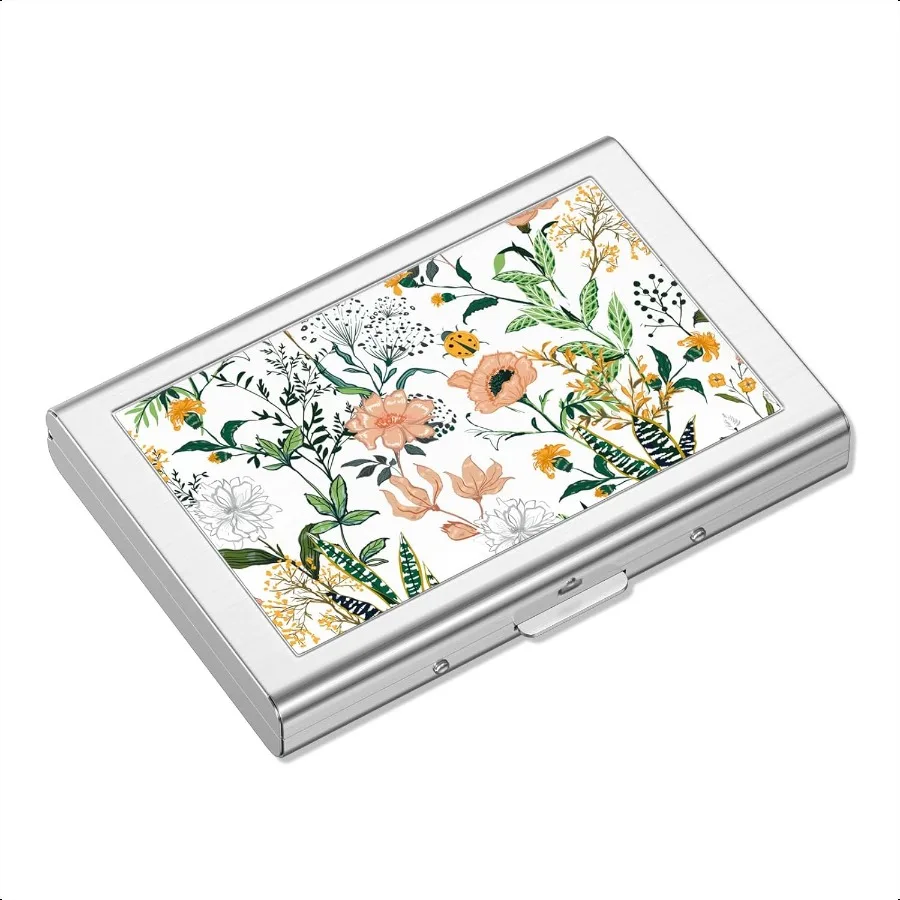 

Rimilak Metal Credit Card Holder Mini Credit Card Wallet RFID Blocking Slim Metal Hard Case for Women Men White Flower