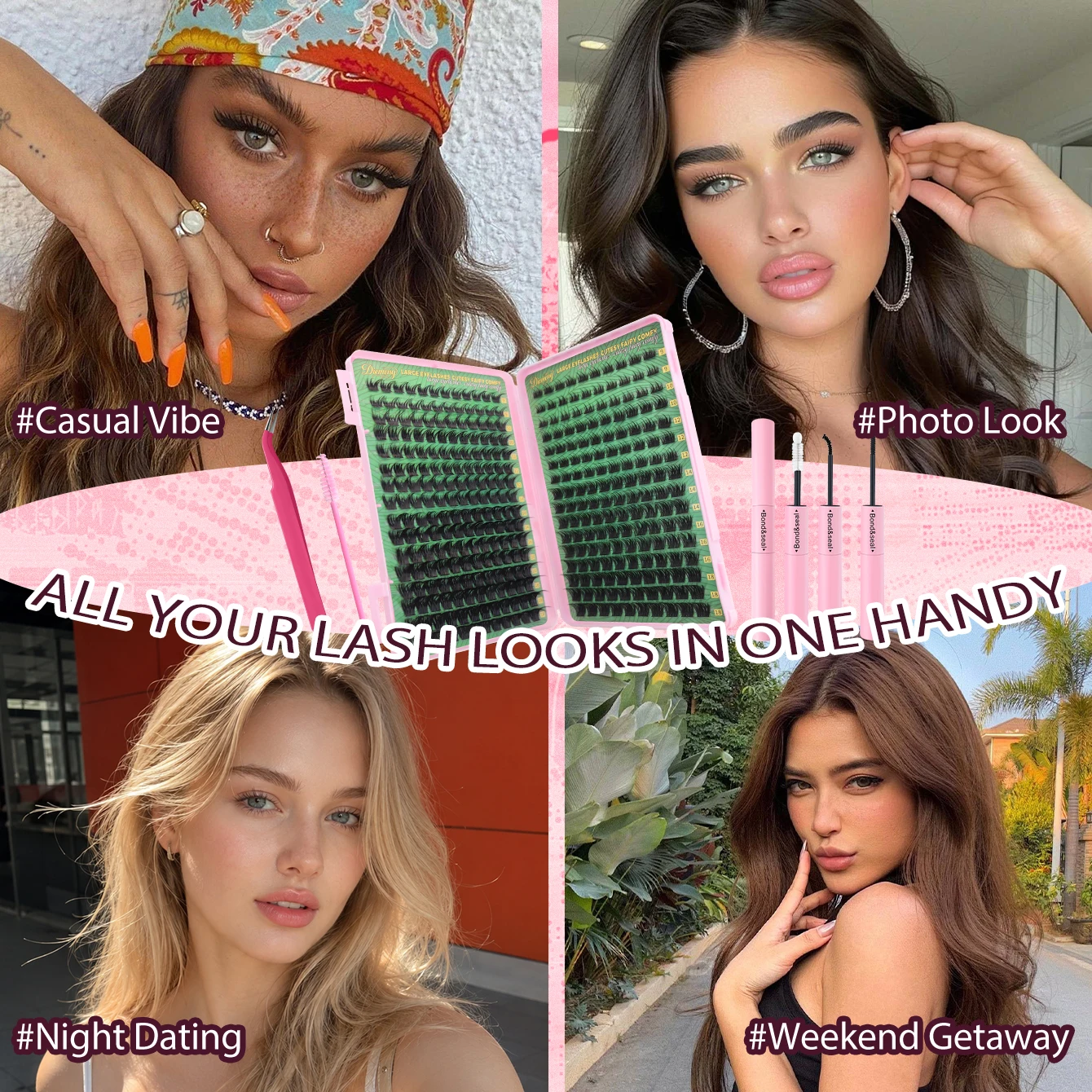 352-teiliges Flauschiges Wimpernbüschel-Set, Gemischte Stile A17+A11/T51+A10 Einzelne Wimpernverlängerungen, DIY Volumen-Wimpern mit Kleber und Pinzette – Detail 6