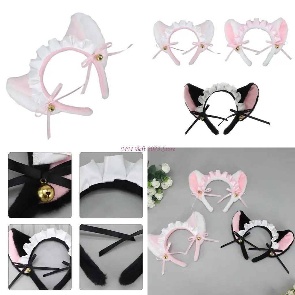 

49ME Girls Ruffled Lace Headband French Bow with Ribbon Ear Headwear