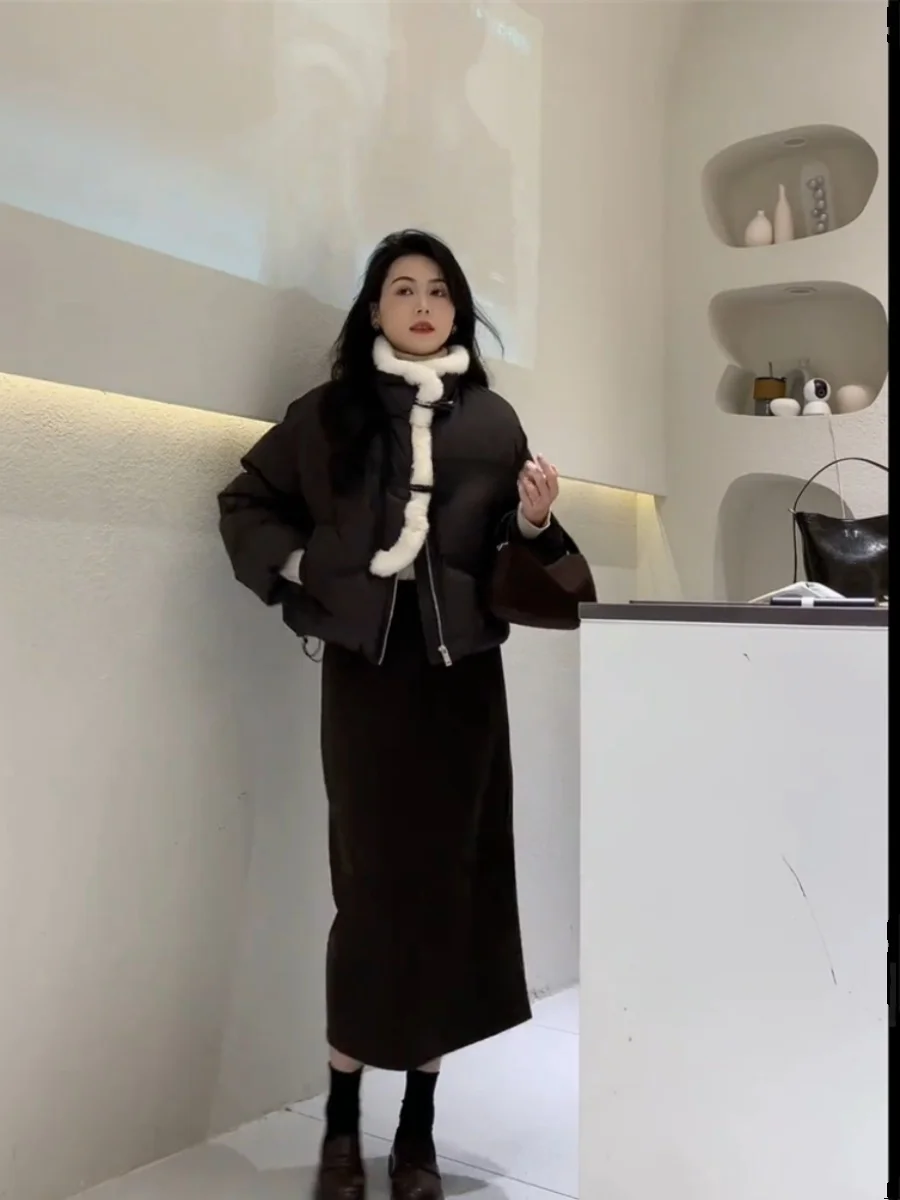 

Осенне-зимняя хлопковая куртка укороченного фасона в уникальном ретро-стиле с пэчворком, женская верхняя одежда в корейском стиле, с воротником-стойкой на молнии