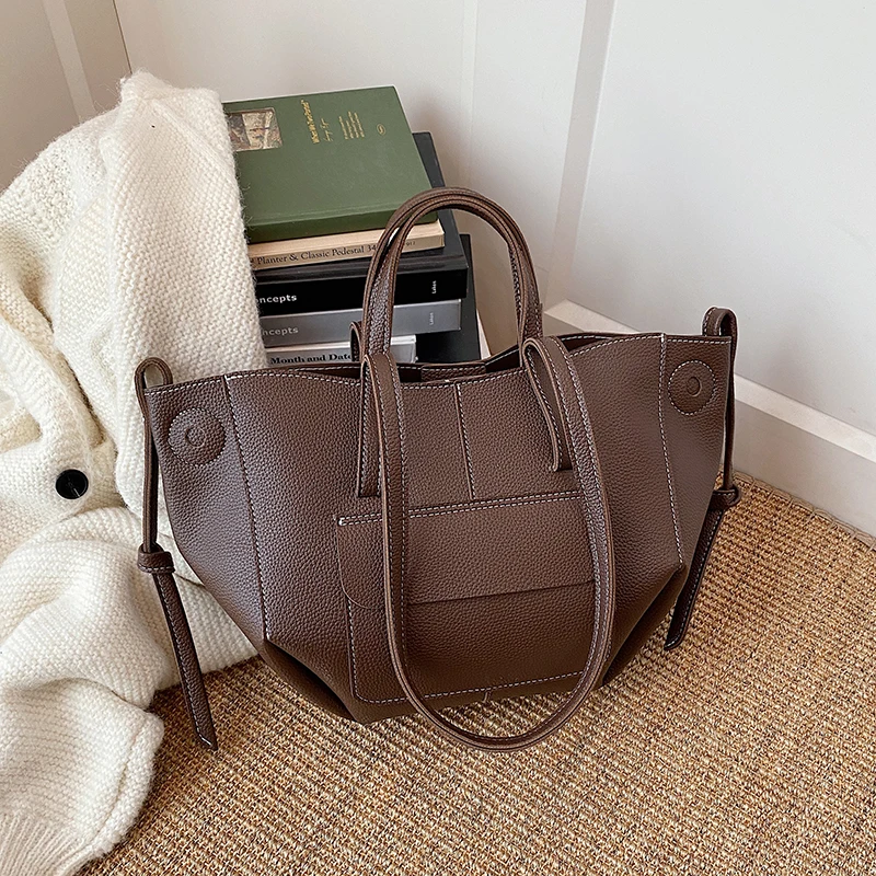 

2025 Trendy PU Leather Tote Bag Women Casual Large Capacity Handbag Minimalist Top Handle Shoulder Bag for Work Daily Shopping