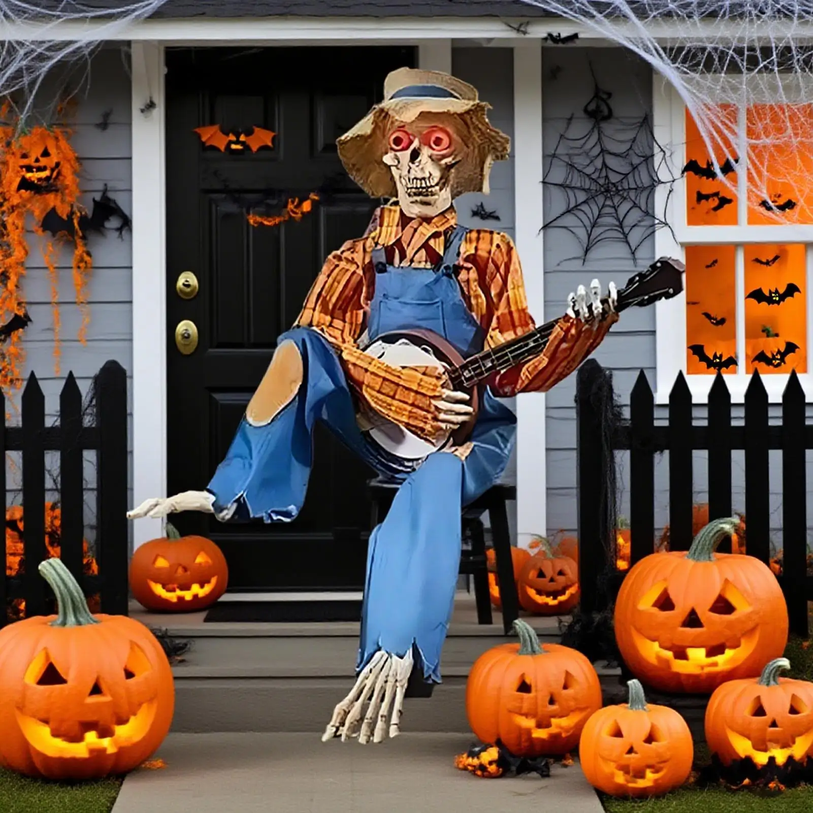 Musikalisches Halloween-Skelett mit leuchtenden Augen und beweglichen Gelenken – animierte Outdoor-Dekoration für Hof, Garten, Veranda, Spukhaus