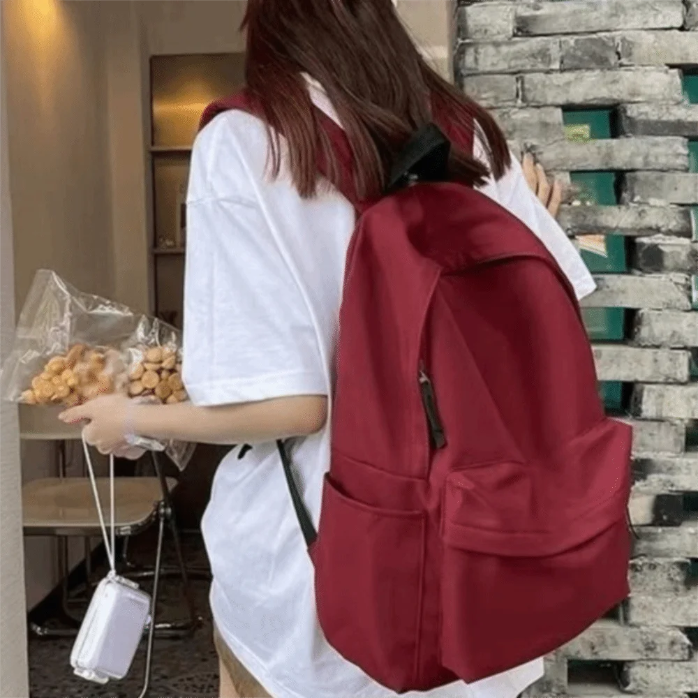 Modern Large Capacity Student Backpack Nylon Solid Color School Bag Casual Adjustable Straps Travel Bag Weekend Getaway
