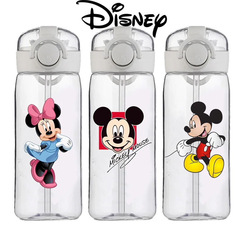 400ML Cartoon Disney Straw Plastic Cup Large Capacity Couple Student Cute Simple Portable Minnie Mickey Easy Cup Birthday Gift