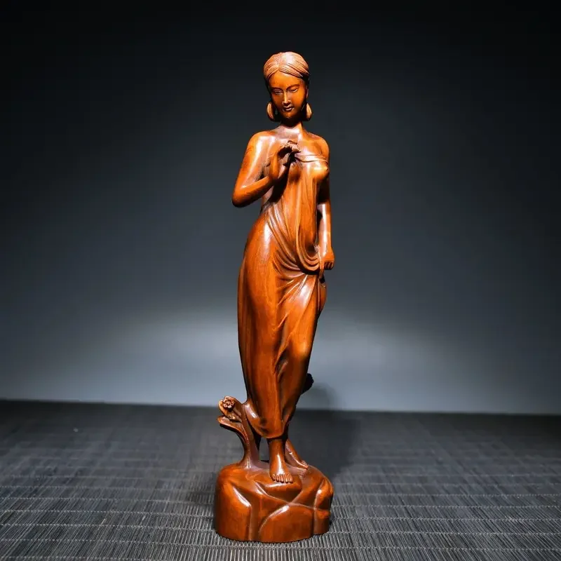 

Beauty Woman Statue Handmade Wood Carving Oriental Girl Ornament Interior Decoration Statue Crafts Sculpture Desktop Home Decora