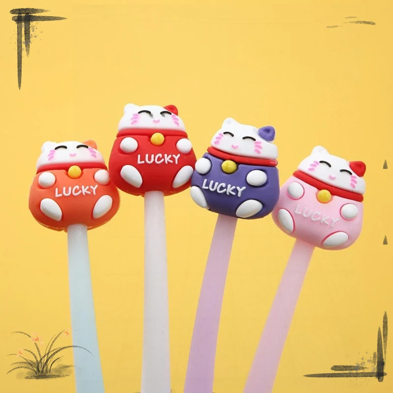 12 Pcs Lucky Cat Doll Cute Stationery Pen Student Office Writing Tools Gel Pens Home School Office Supplies