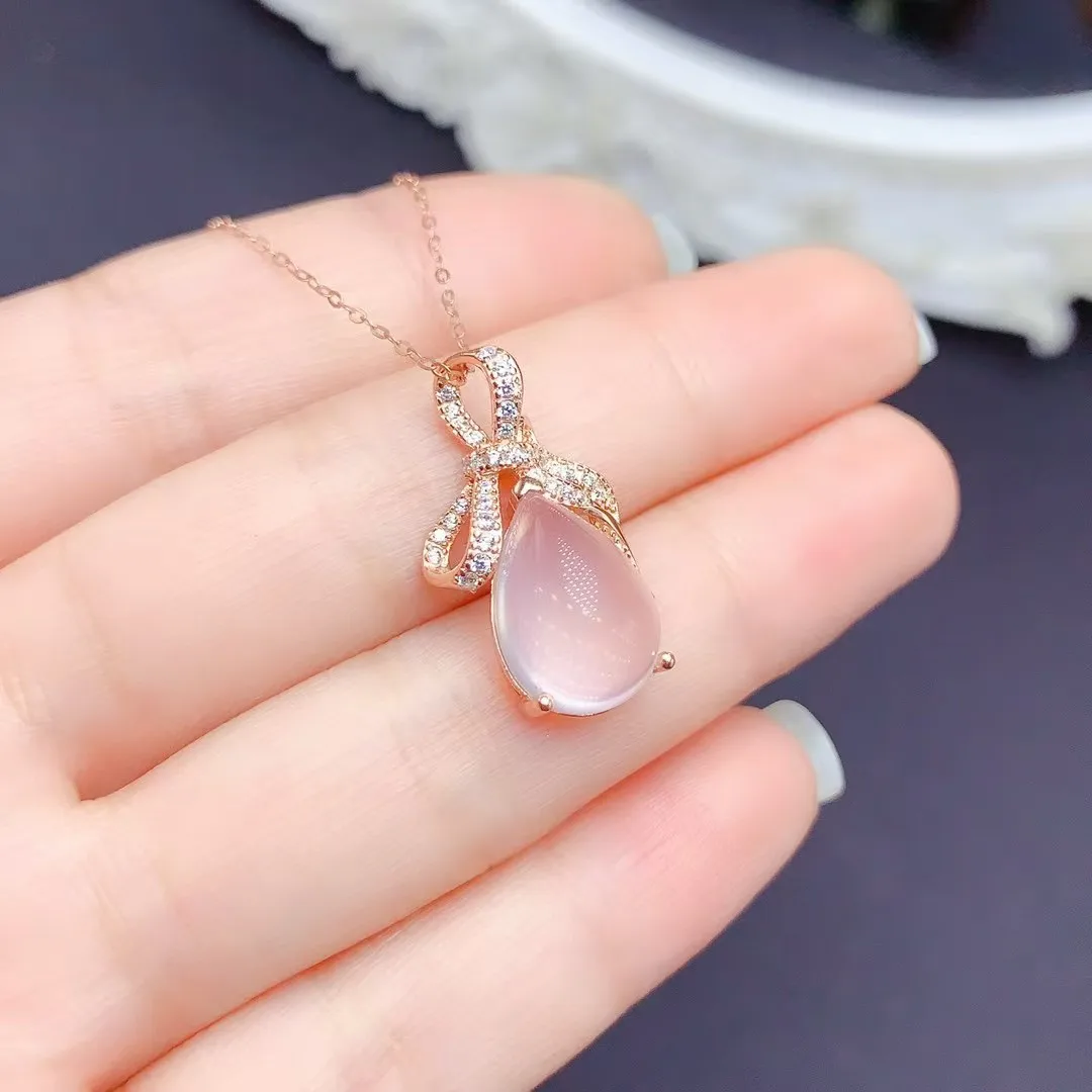 

Attractive 925 Silver Rose Quartz Pendant 10mm*14mm Natural Rose Quartz Neckalce Pendant with 45cm Silver Necklace
