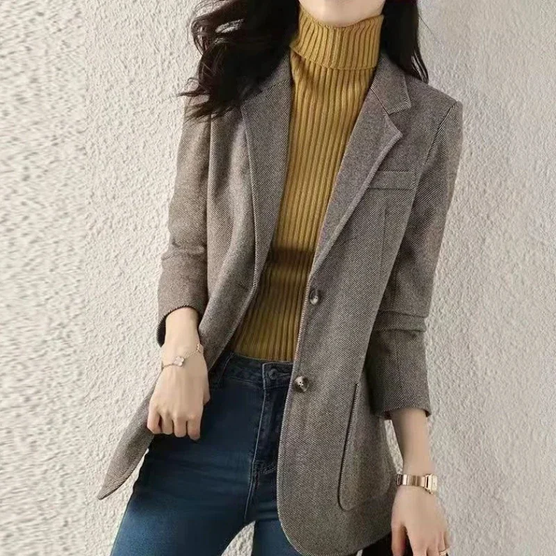 Gray Women\'s Blazers Solid Clothing Loose Female Coats and Jackets Deals 2024 Hot American Woman Blazer Spring Sale Outerwear