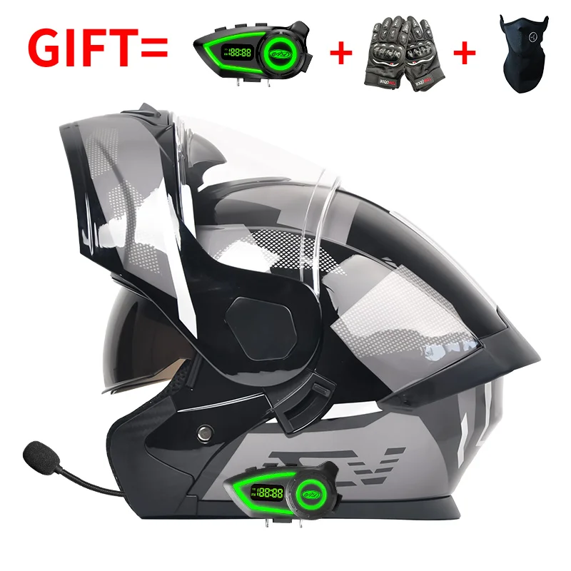 Wholesale Best Seller Dot Motorcycle Helmets Dual Lens Helmet with Bluetooth Glove Three Piece Set Cycling Safety Helmet