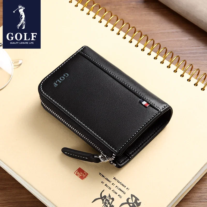 GOLF Leather Card Holder Men Gentleman Wallet with Zipper Bank Business Id Card Organizer Money Clip Coin Pouch Handbags Simple