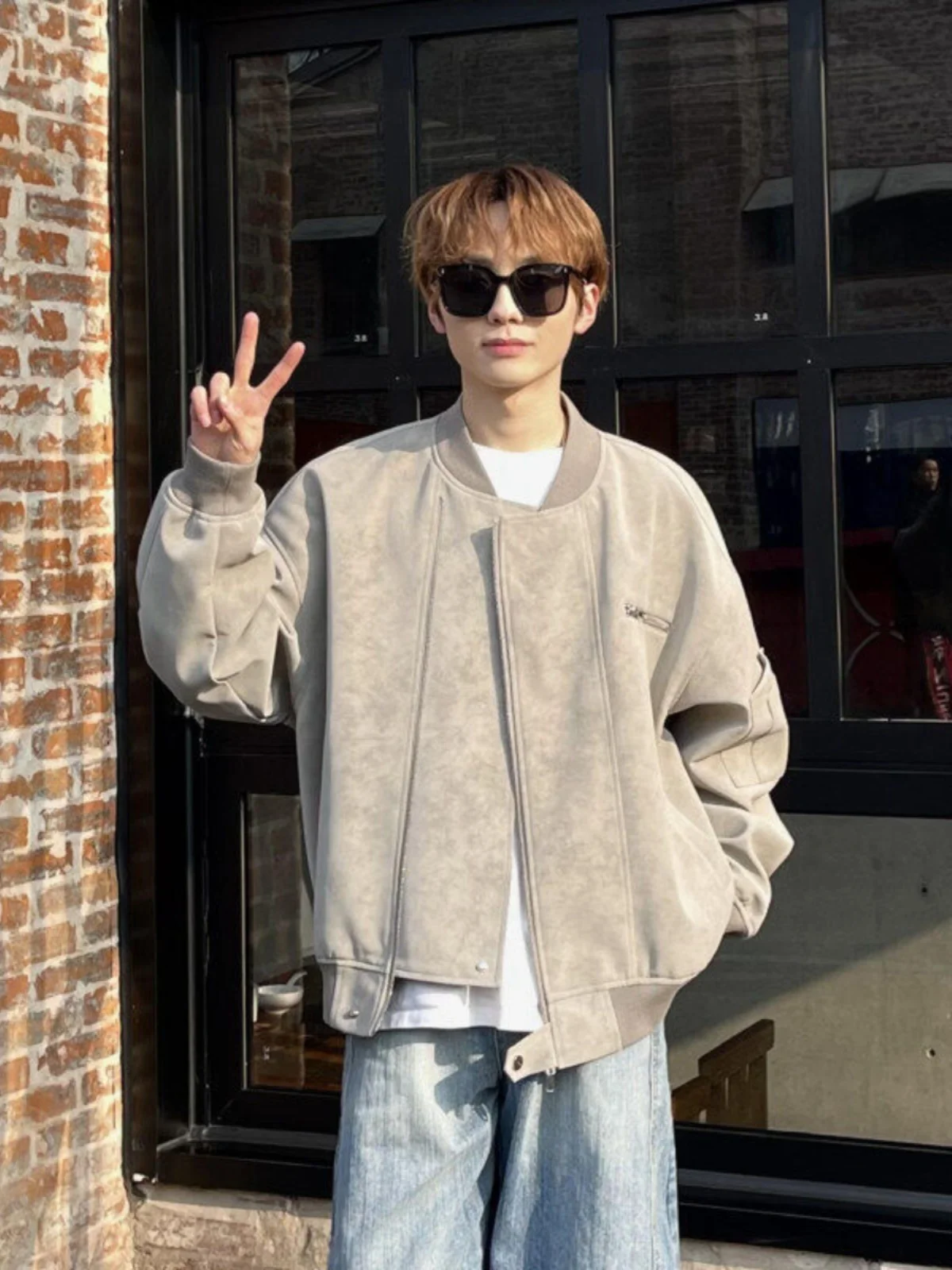 

ey Cleanfit American Sle ort Flight Jaet Men's Spring Autumn PU Leather Motorcycle Baseball Coat Loose Fit Turn-down Hem