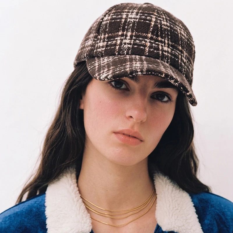 Women British Style Plaid Baseball Caps French Fashion Retro Duckbill Peaked Sun Hat Casual Outdoor Warm Snapback Gorras