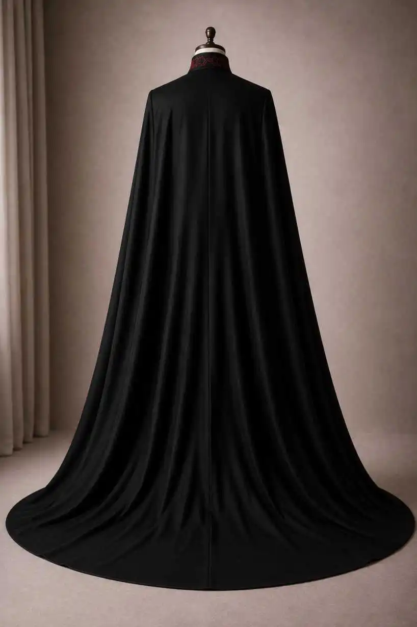 Stunning Men's 4-Piece Suit Cape Red Embroidery Tailcoat Blazer Vest Trousers Formal Gothic Evening Wedding Attire Customized image 3