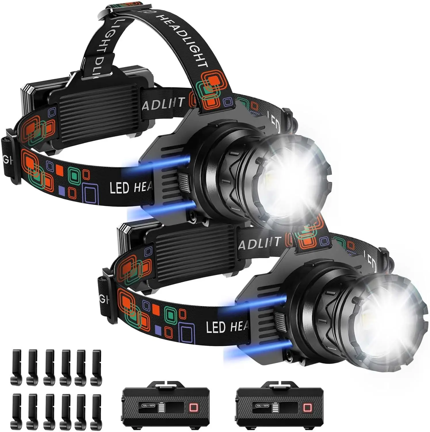 

2-Pack Rechargeable Headlamp, 3000LM Motion Sensor, 9 Modes, Zoomable & Adjustable, IPX7 Waterproof for Outdoor Activities