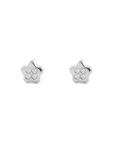 Earrings baby/girl 18k white gold star zirconia