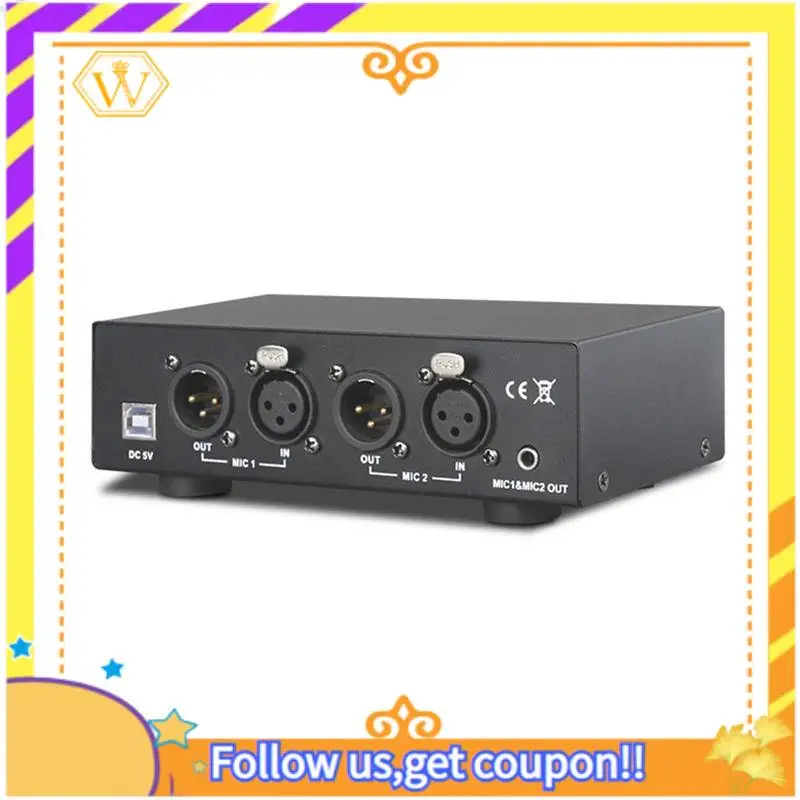 A01K-Universal 48V Phantom Power Supply Compact 2 In 2 Out For Condenser Microphone Music Recording Equipment