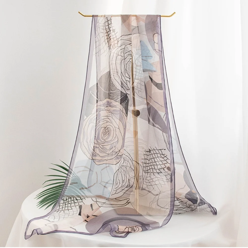 

New 100% Mulberry Silk Scarf - Chinese Floral Print Designs All-Season Lightweight Shawl Premium Guofeng Style Women's Accessory