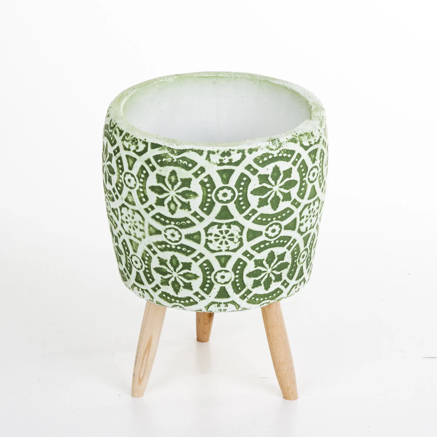 Green concrete flower patterned green concrete flower pot 14x20 Cm