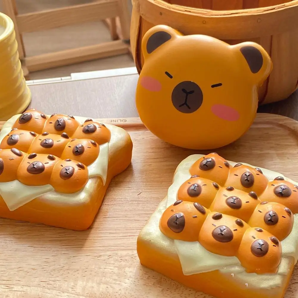 Cute Capybara Toast Bread Slow Rising Squeeze Toy Pop Bubble Stress Relief Squishy Toys for Kids Capybara Stress Relief Toys