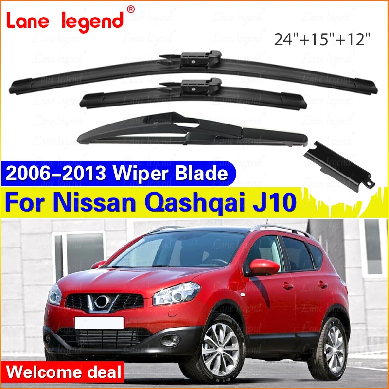 

For Nissan Qashqai J10 Front & Rear Wiper Blades 2006-2013 2010 2011 2012 Windscreen Windshield Window Accessories 24"+15"+12"