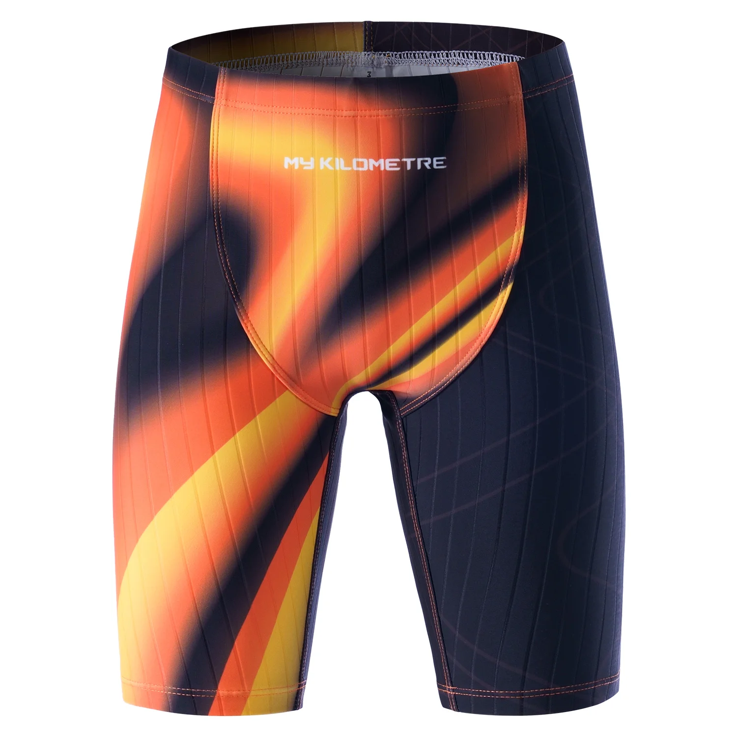 MY KILOMETRE Boy's Athletic Polyester Jammer Swimsuit Training Swimming Shorts for Kids Swimming Trunks Print Orange S-2XL