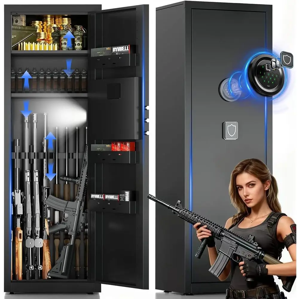 Compact Firearm Safe with Dual Alarm, Mute Option, and Quick Access Rack for Pistols and Shotguns