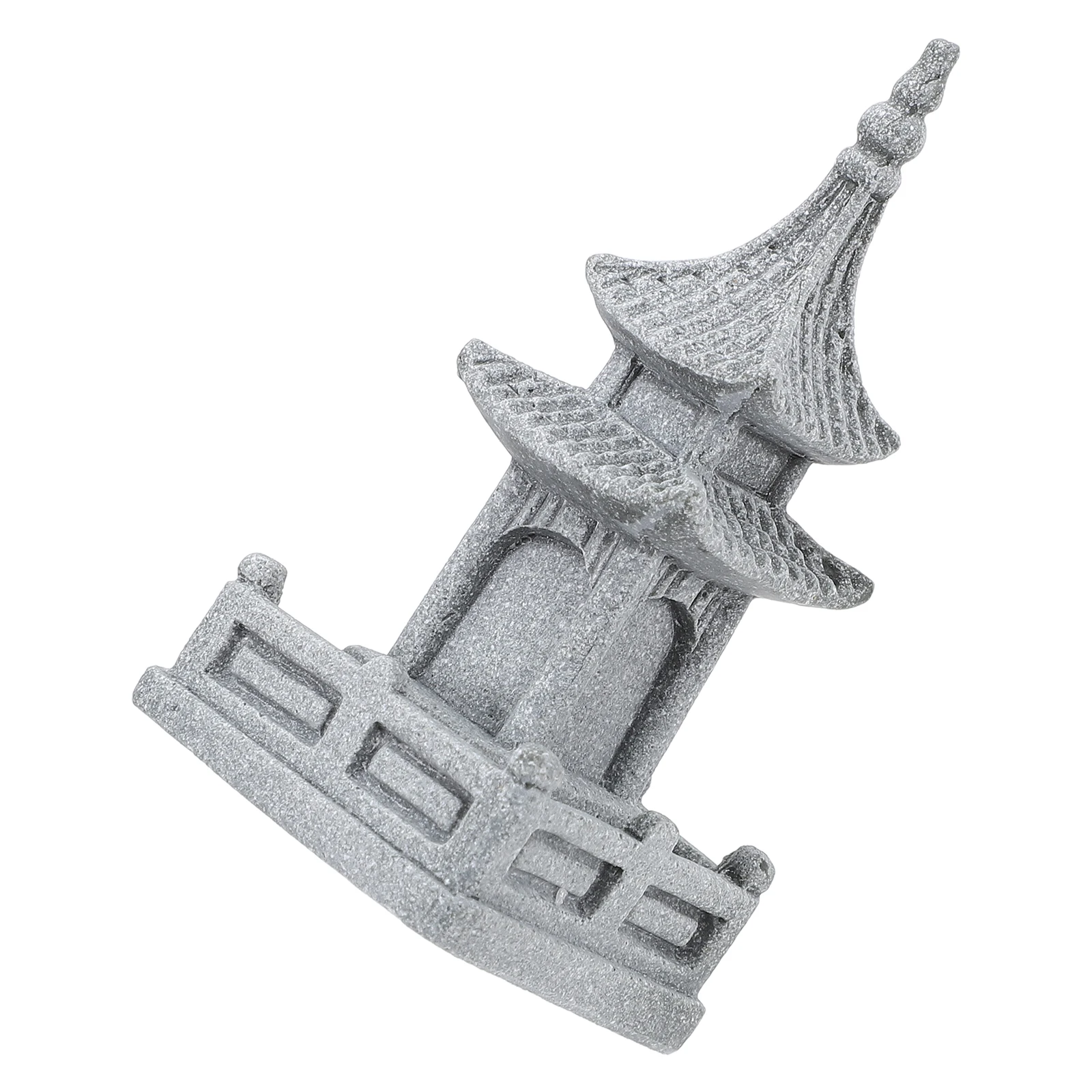 

Sturdy Mini Stone Pavilion Statue Decor Outdoor Weather Resistant Courtyard Zen Landscape Pagoda Simulation Model Grey Fish Tank