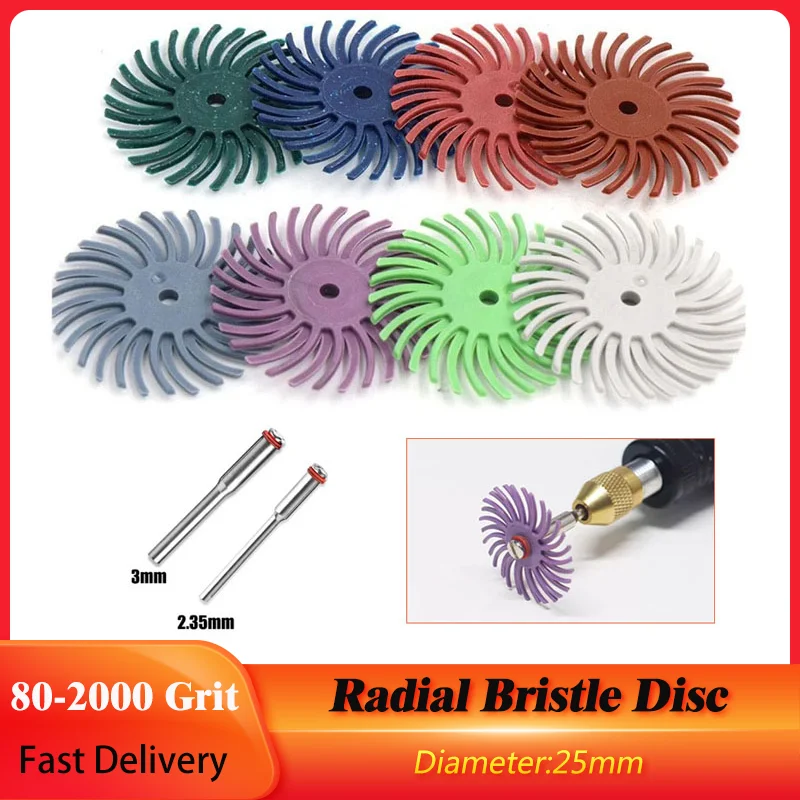 

1Pc 1Inch Radial Bristle Disc Kit 80-2000 Grit Abrasive Brush With 2.35/3mm Shank Detail Polishing Wheel For Dremel Rotary Tools