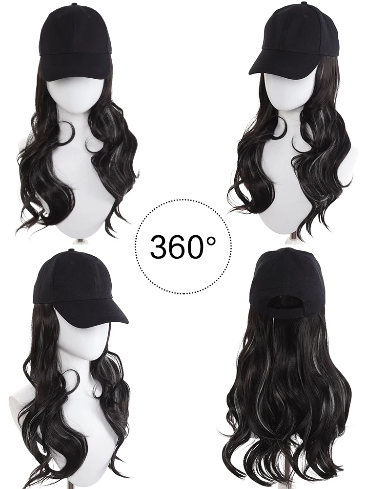Synthetic long wavy baseball cap with hair extension hair integrate cap hat for women girl daily hair style wig